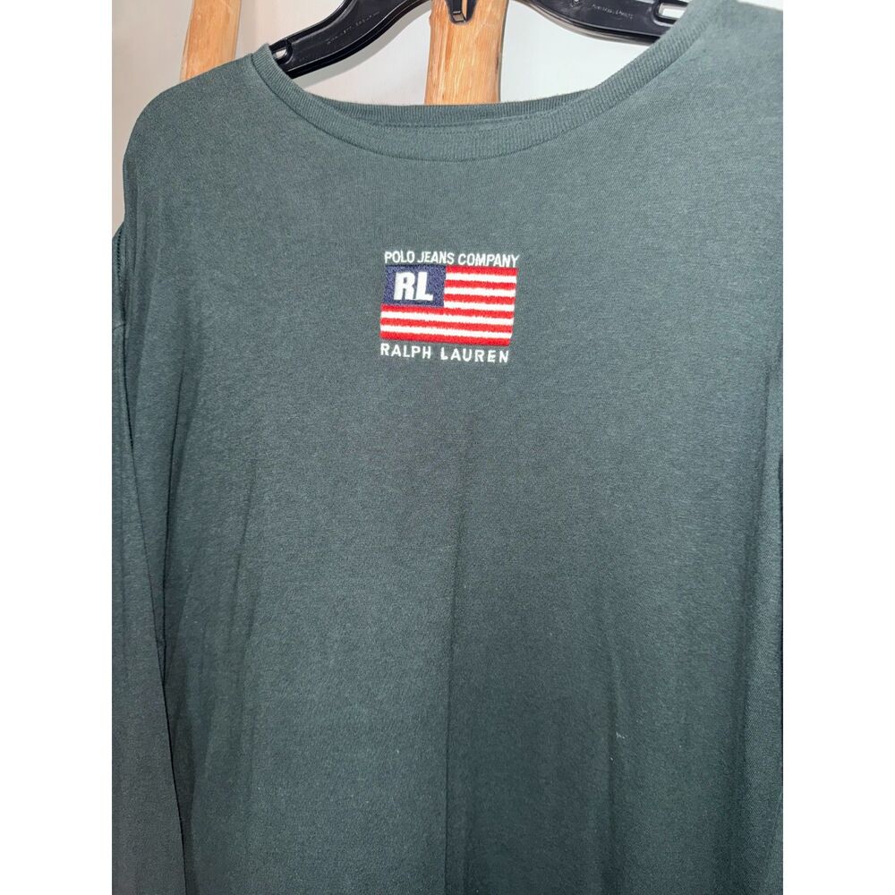 Polo Ralph Lauren Men's XXL Green Y2K Cotton Long Sleeve Front Logo Shirt